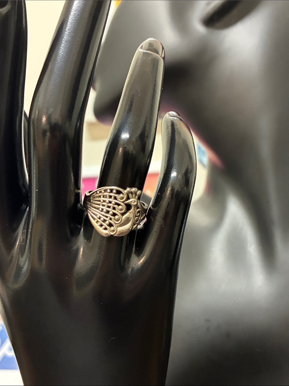 Vintage 1970s Peacock Bohemian Silver Ring